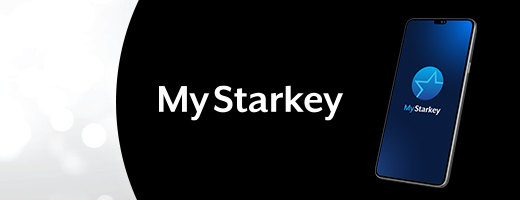 Image of a smartphone showing the My Starkey app home screen